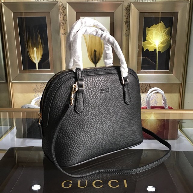 Gucci女包 341504 古馳女士手拎斜挎包 Gucci黑色牛皮貝殼包  gqy1039